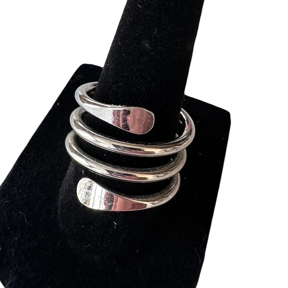 Unbranded Spiral Wrap Ring Womens Size‎ 8 Silver Excellent Multi Band Statement